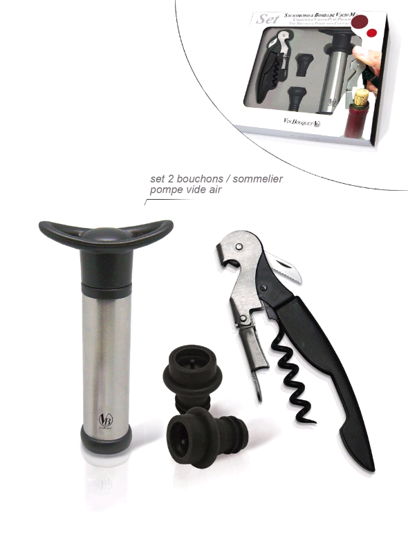 Набор Vin Bouquet: двухуровневый штопор, две вакуумные пробки, насос, арт. FI 006 SET