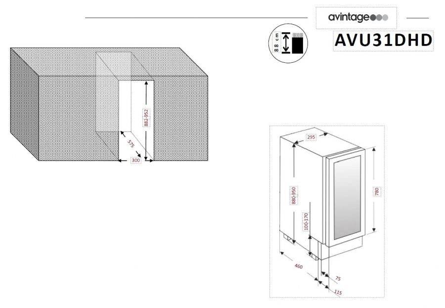 Двухзонный винный шкаф, Avintage модель AVU31DHD