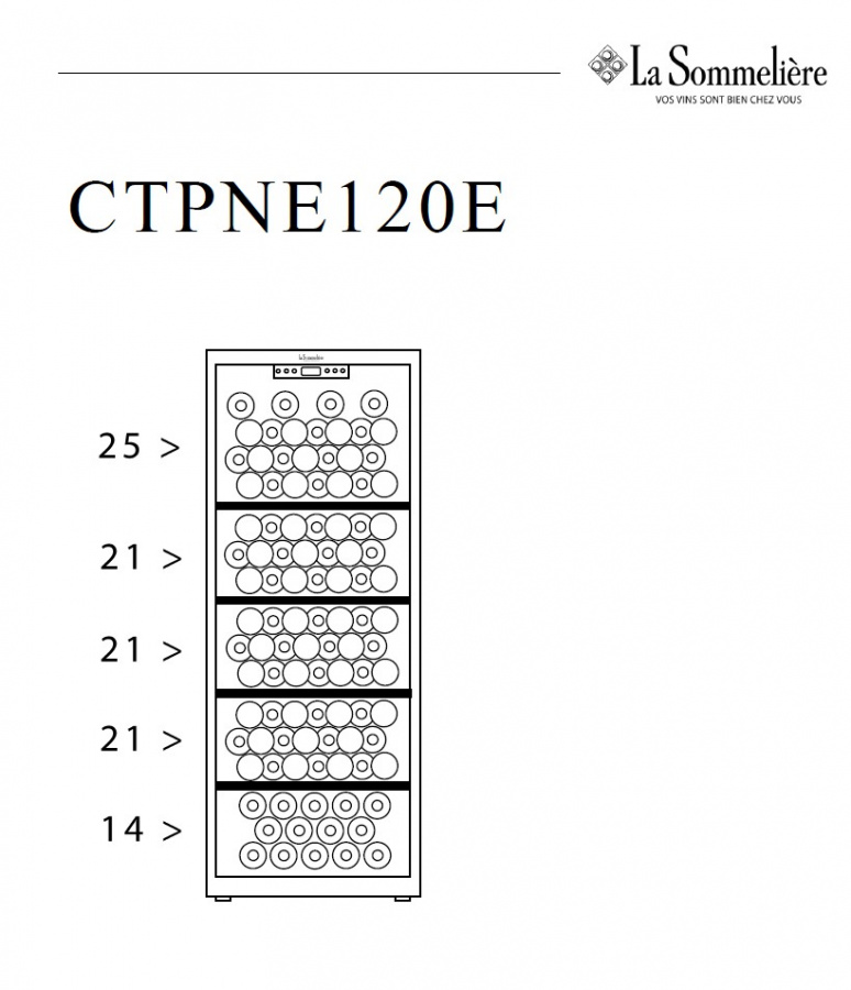Монотемпературный винный шкаф, LaSommeliere модель CTPNE120E