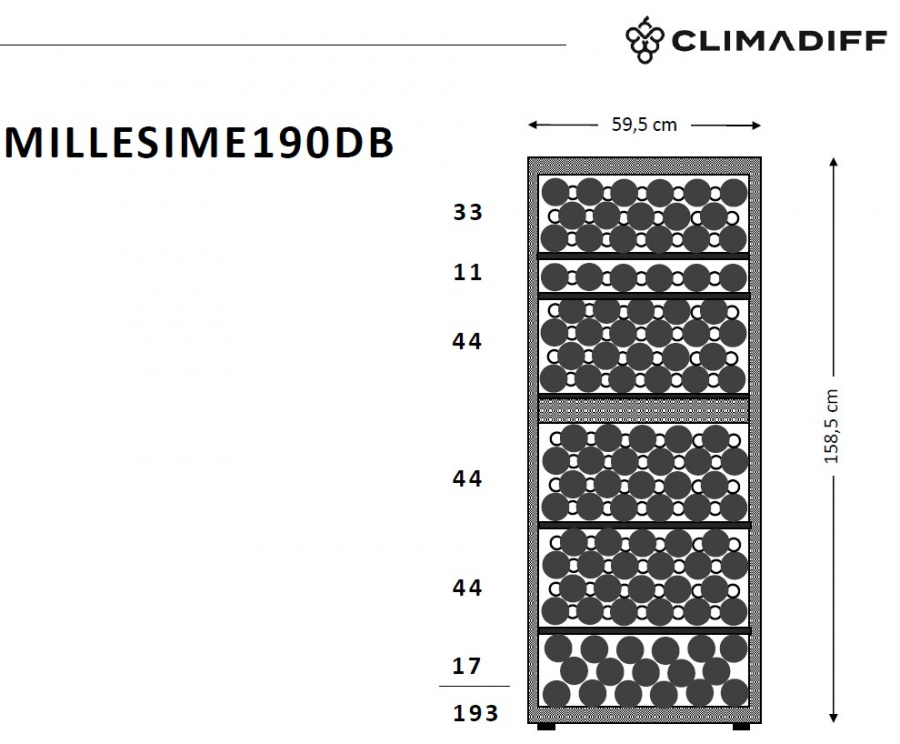 Двухзонный винный шкаф, Climadiff модель MILLESIME190DB
