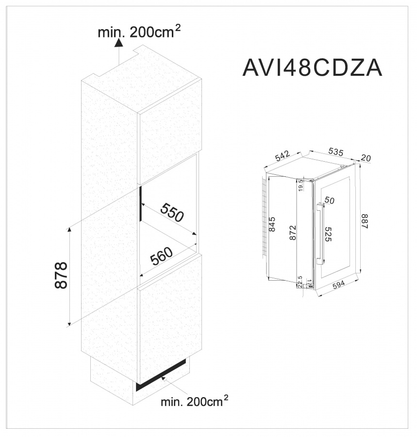 Двухзонный винный шкаф, Avintage модель AVI48CDZA