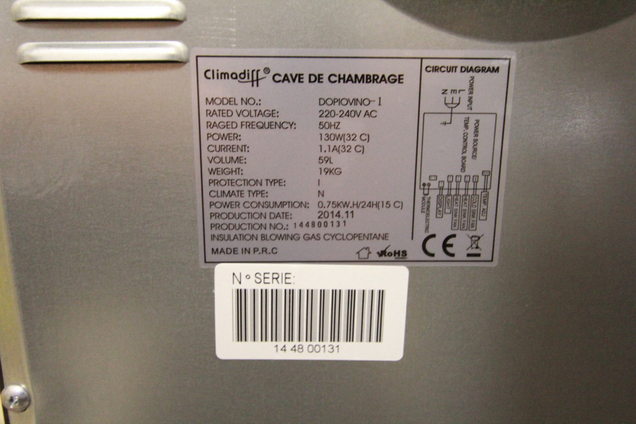 Винный шкаф Climadiff DOPIOVINO/1 с уценкой (15%)№144800131