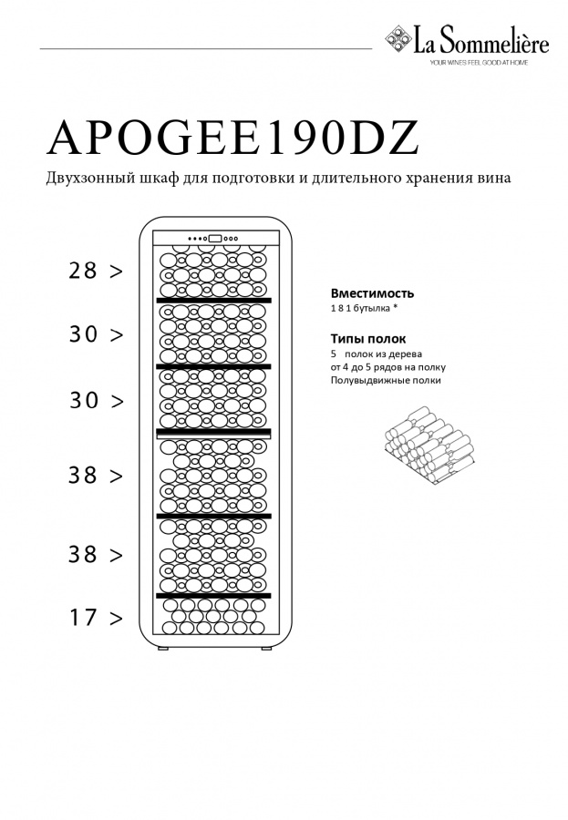 Двухзонный винный шкаф, LaSommeliere модель APOGEE190DZ