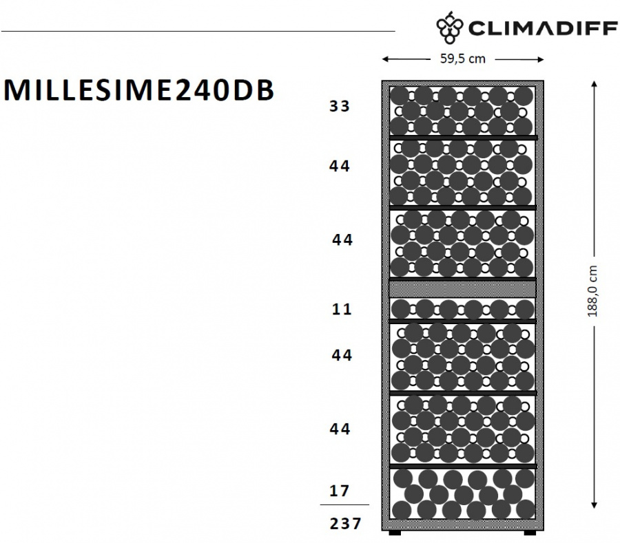 Двухзонный винный шкаф, Climadiff модель MILLESIME240DB Двухзонный винный шкаф, Climadiff модель MILLESIME240DB