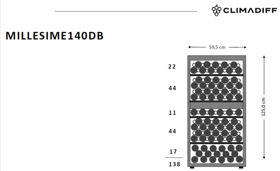 Двухзонный винный шкаф, Climadiff модель MILLESIME140DB